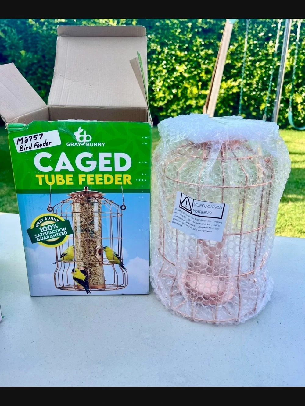 Gray Bunny Rose Gold Bird Seed Feeder Decorative Caged Tube Bird Feeder New
